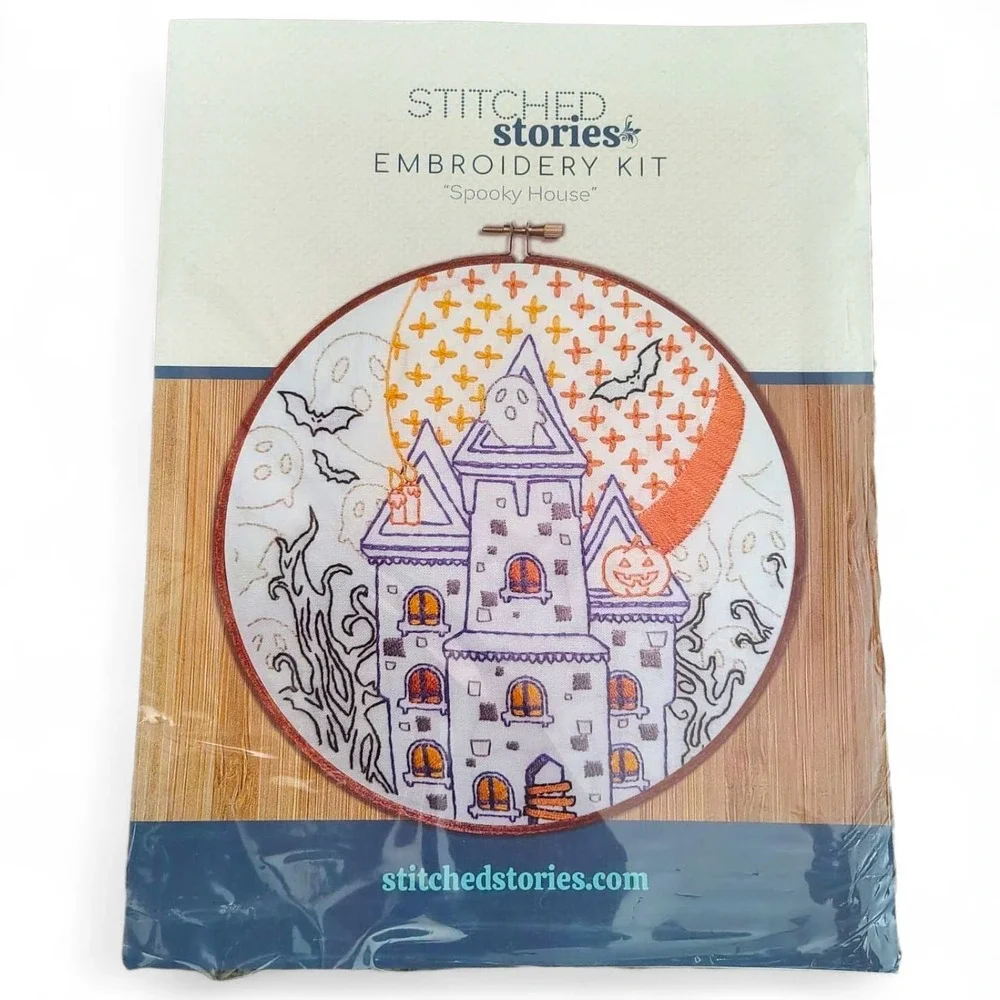 Stitched Stories Spooky House Embroidery Fabric Pattern & Guide Halloween Printe